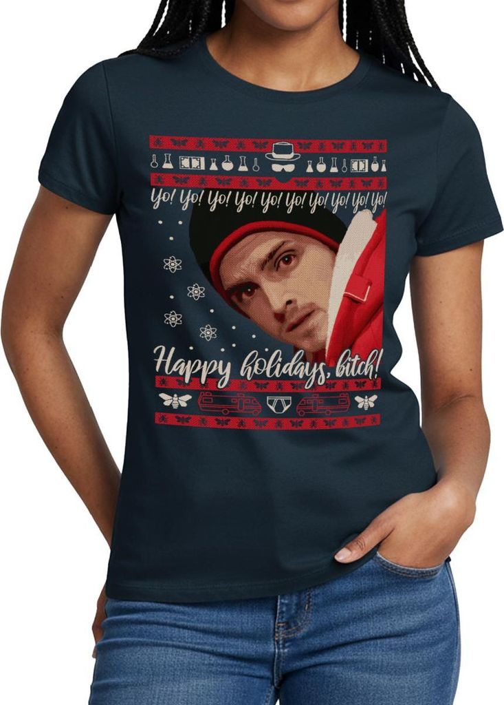 Spreadshirt Breaking Bad Jesse Happy Holidays, B*itch Frauen T-Shirt, XL, Navy