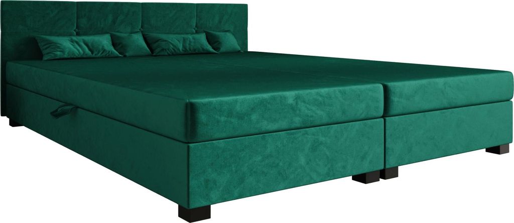 AURA SOFA Boxspringbett DYLAN DOUBLE 180x195 Komplett-Set mit Bonell Matratze, Polsterbett mit Bettkästen - Grün, MONOLITH 37