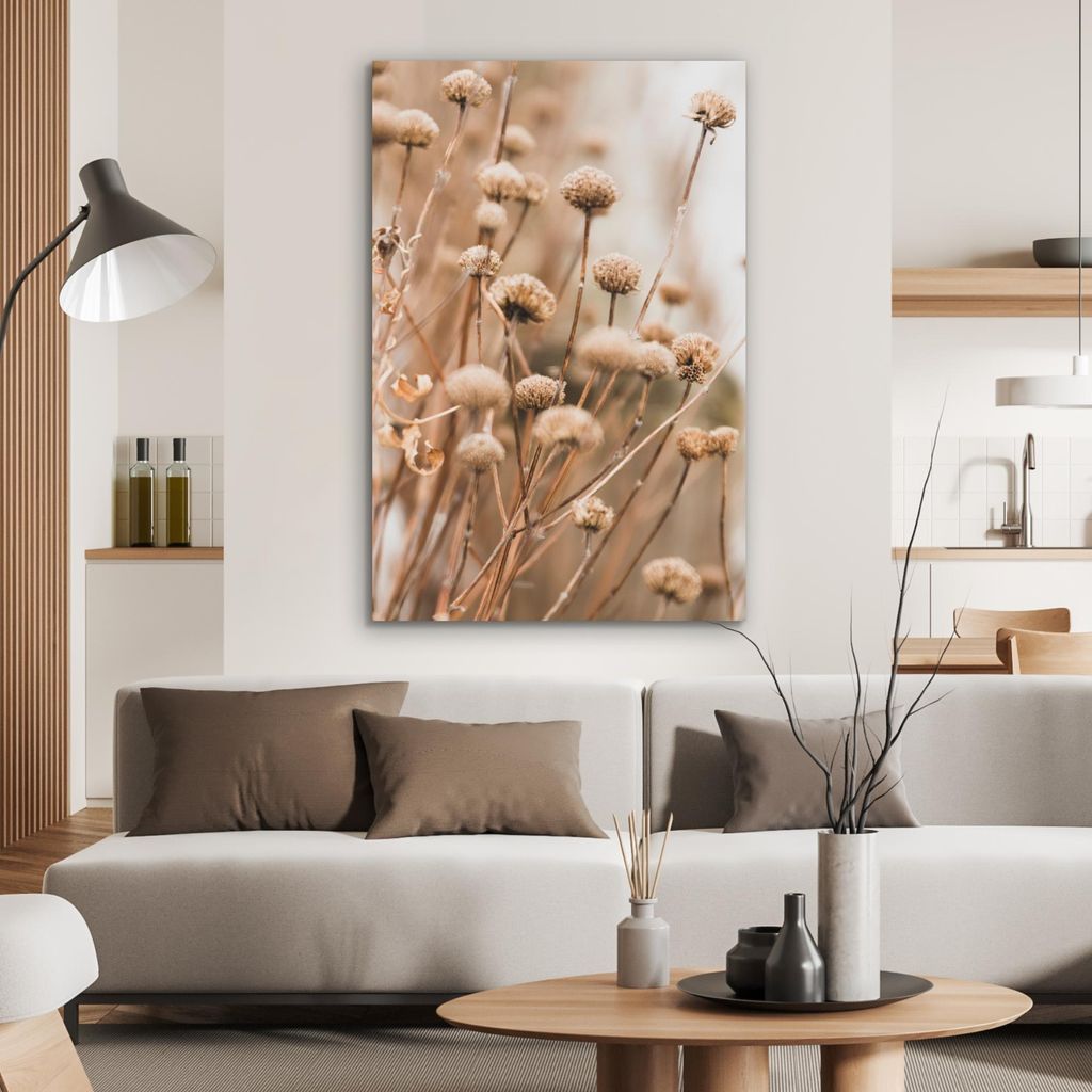 MuchoWow Wanddekoration Metall Metallbild Wandkunst 60x90 cm Getrocknete Blumen - Beige - Natur MuchoWow Aluminium Gemälde - Wandbilder - Aluminium