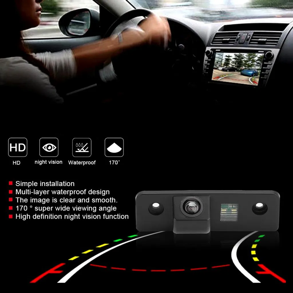 Telecamera di retromarcia HD, 170° impermeabile, visione notturna, sistema di parcheggio, monitor, adatta per Skoda Octavia - 5