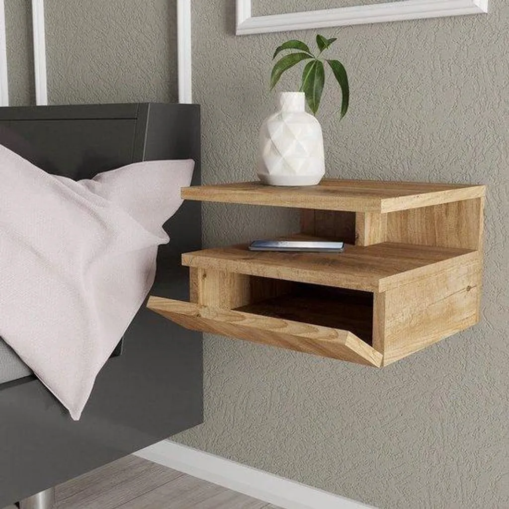 Table de chevet murale dorée avec rangement : petit meuble de chambre