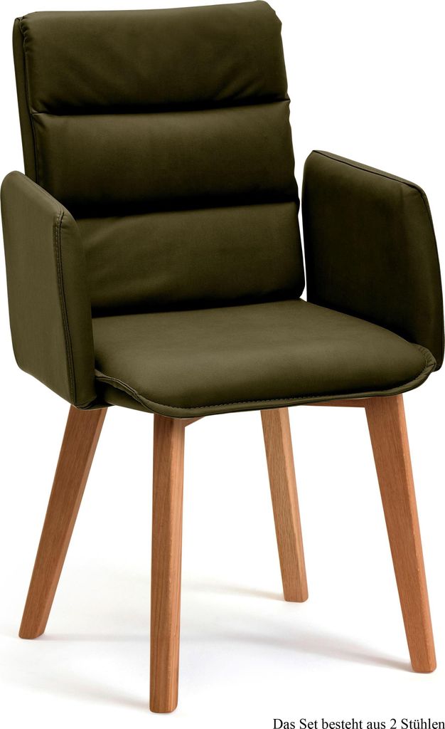 Armlehnstuhl (2er-Set) Daritsa 52x92x60 Eiche geölt/Khaki