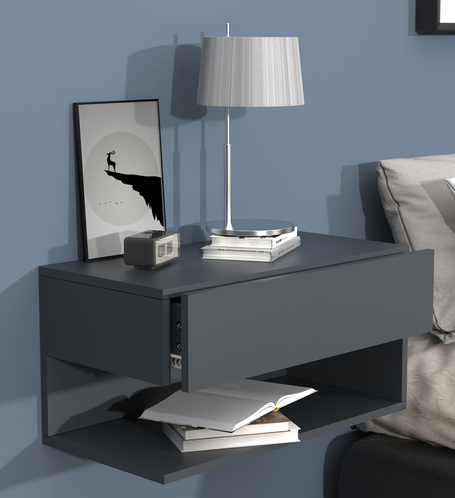 VCM Nachtschrank | Wandschublade | Wandboard | Nachttisch |Maße ca. H. 30 x B. 60 x T. 32 cm - Usal XL 60 cm
