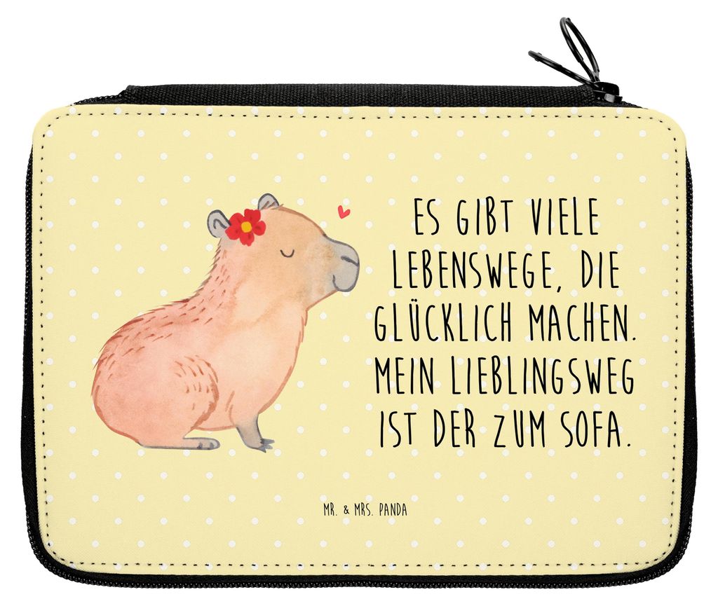 Mr. & Mrs. Panda Schreibmappe Capybara Blume - Gelb Pastell - Geschenk, Etui, Federmäppchen, Bleistiftetui, Mäppchen, Lustige Sprüche, Federtasc...