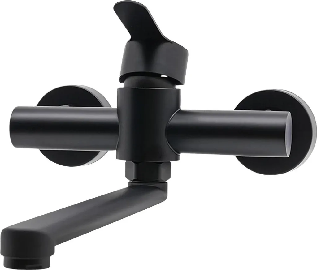 Miscelatore Lavabo Parete Nero - Valvola in Ferro - Kit Incasso Incluso