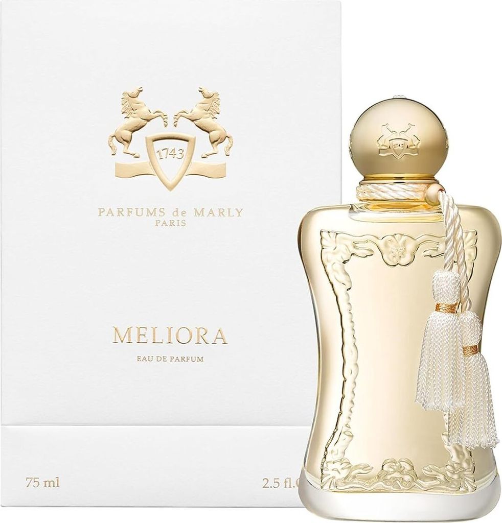 A perfume bottle and its box are displayed against a white background.