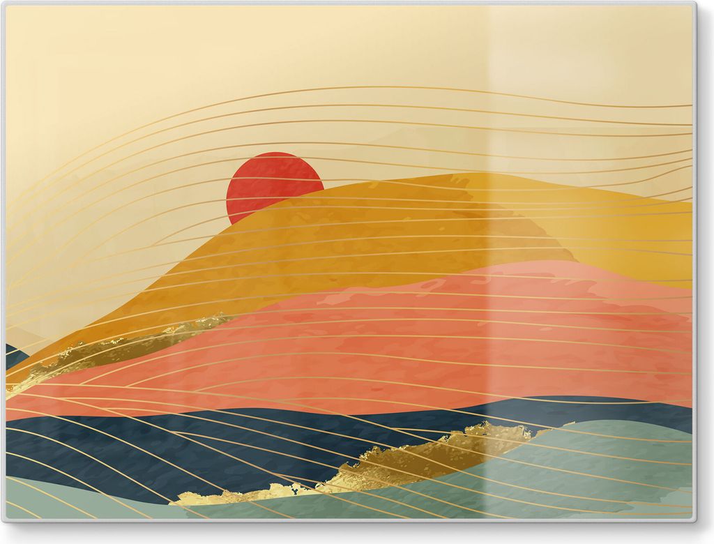 DEQORI Schneidebrett Glas 40x30 cm 'Abstrakte Bergwelt' Schneideplatte groß