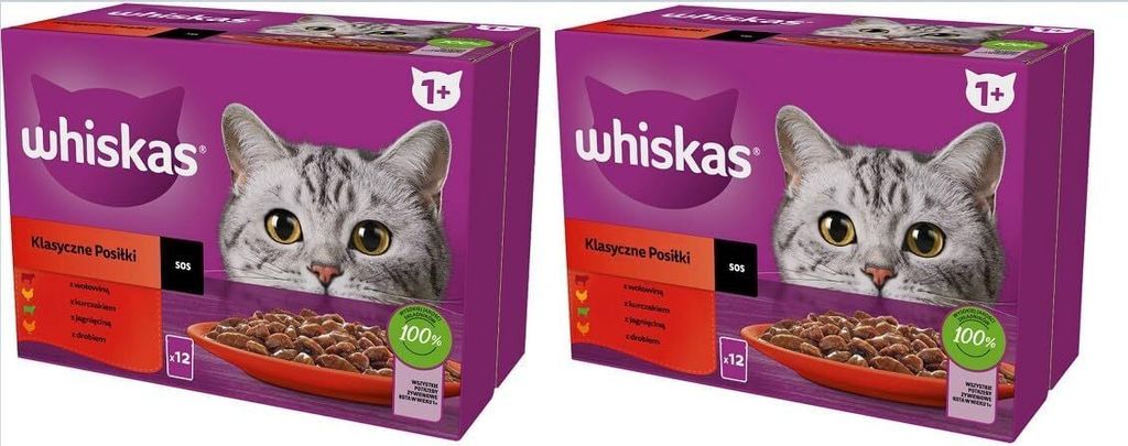 Whiskas Klassische Auswahl in Sauce Katzenfutter nass 24 Portionsbeutel à 85g (2-er Pack)