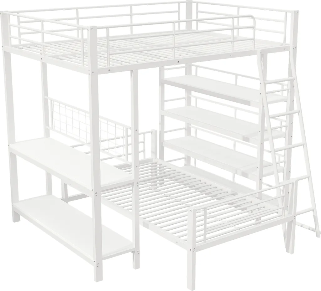 Lit Mezzanine 140x200 cm pour Optimiser l'Espace avec Rangement Blanc - 7