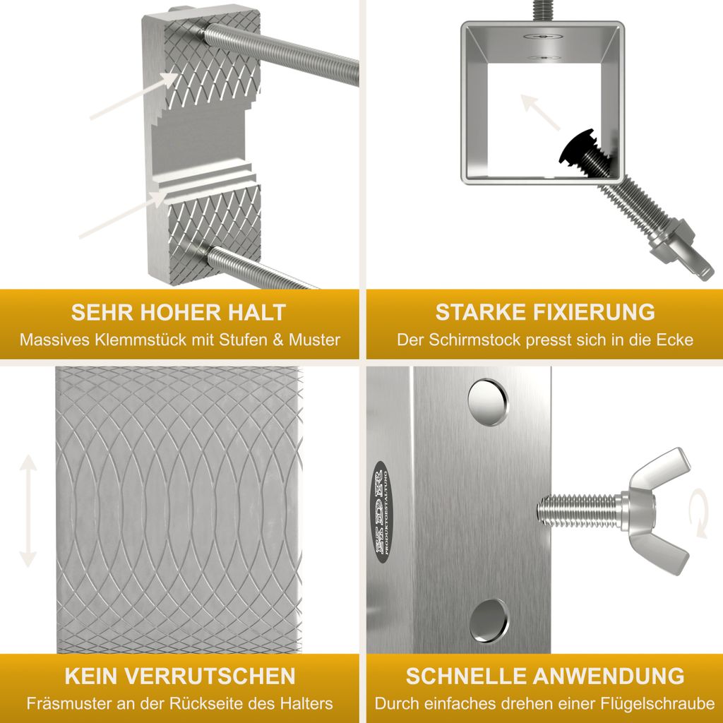 Sonnenschirmhalter aus Edelstahl für Balkongeländer rund Produktbild 5