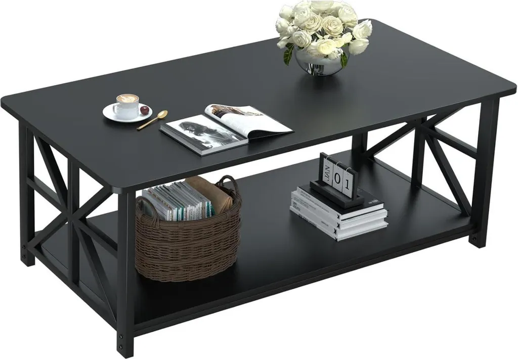 Table de Salon Bois et Métal Noir 100 cm - Style Industriel Rustique
