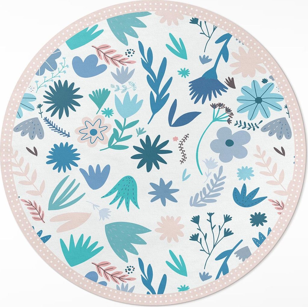 Pastellfarbene Blumen und Boho-Pflanzen– Vinylteppich – Indoor Teppich – Flur – Pflegeleicht – Runder Teppich – PVC Teppich – Outdoor...