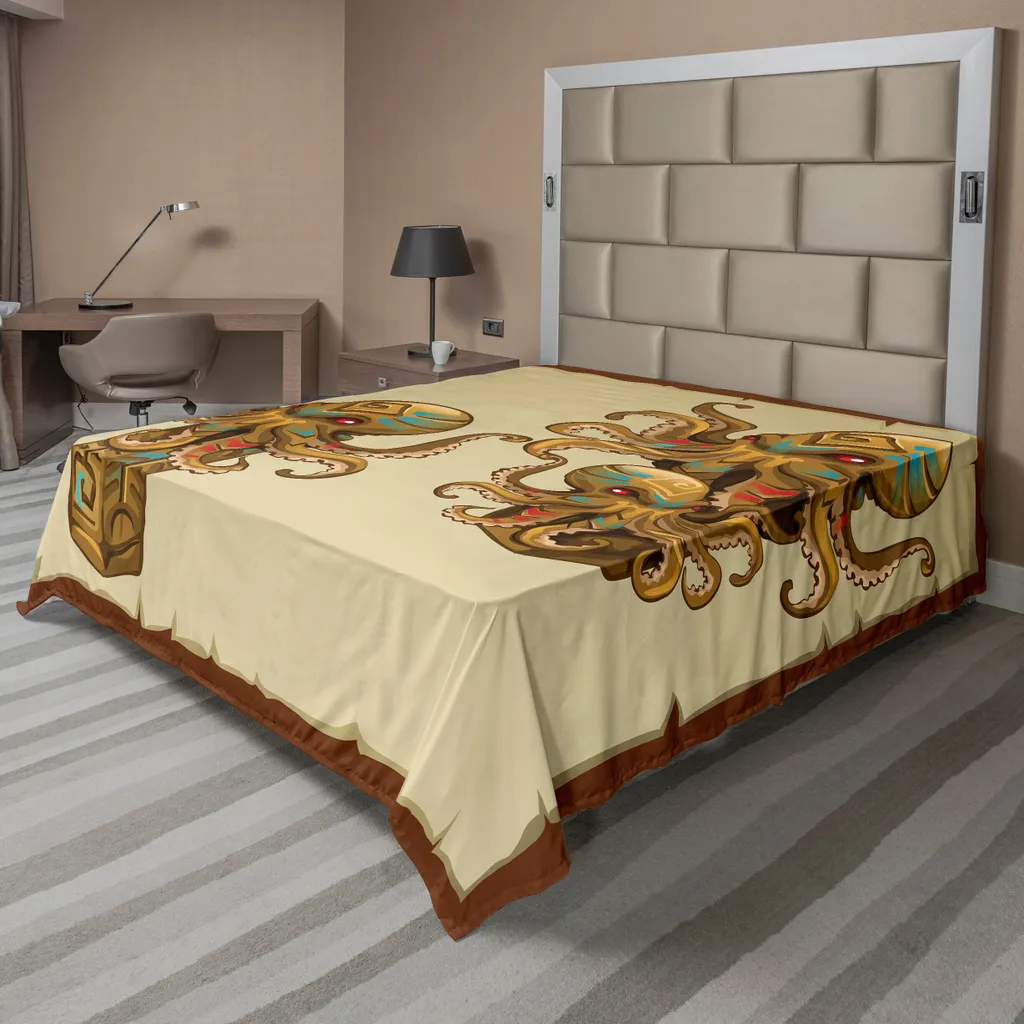 Drap de lit Doux Kraken Tribal 266x260 Marron - Créature Marine