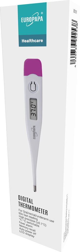 EUROPAPA digitales Fieberthermometer für Babys, Kinder und Erwachsene, Thermometer für oral, axillar oder rektal, wasserdicht mit Fieberalarm Hel...