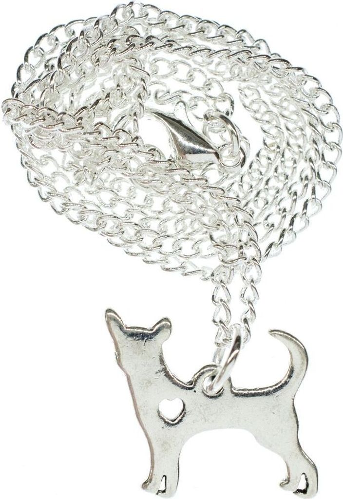 Chihuahua Hund mit Herz Kette Halskette Miniblings 45cm Gliederkette versilbert