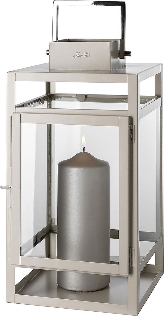 Fink KENIA, Laterne, Edelstahl , Glas, Eisen, pulverbeschichtet, glatt, beige, L. 19 cm, B. 20 cm, H. 37 cm 147061