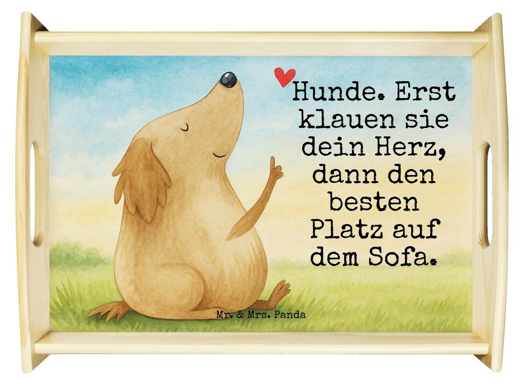 Mr. & Mrs. Panda Tablett Hund Liebe Design - Weiß - Geschenk, Tee, Hunderasse, Sofa, Herz, Servier, Süß, Serviertablett, zum servieren