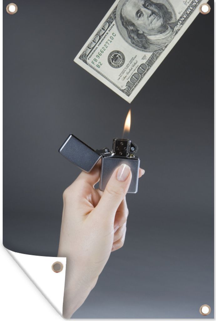 MuchoWow 40x60 cm Outdoor-Poster Gartendeko Sichtschutz Garten Poster für den Garten Geld mit einem Feuerzeug