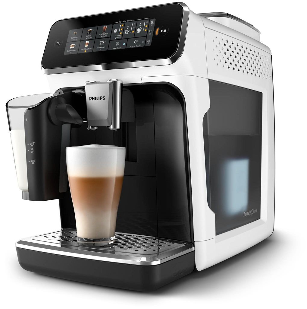 Philips Kaffeevollautomat Serie 3200, 5 Kaffeeeinstellungen, LatteGo-Milchsystem, Touch-Display, weiß (EP3343/50)