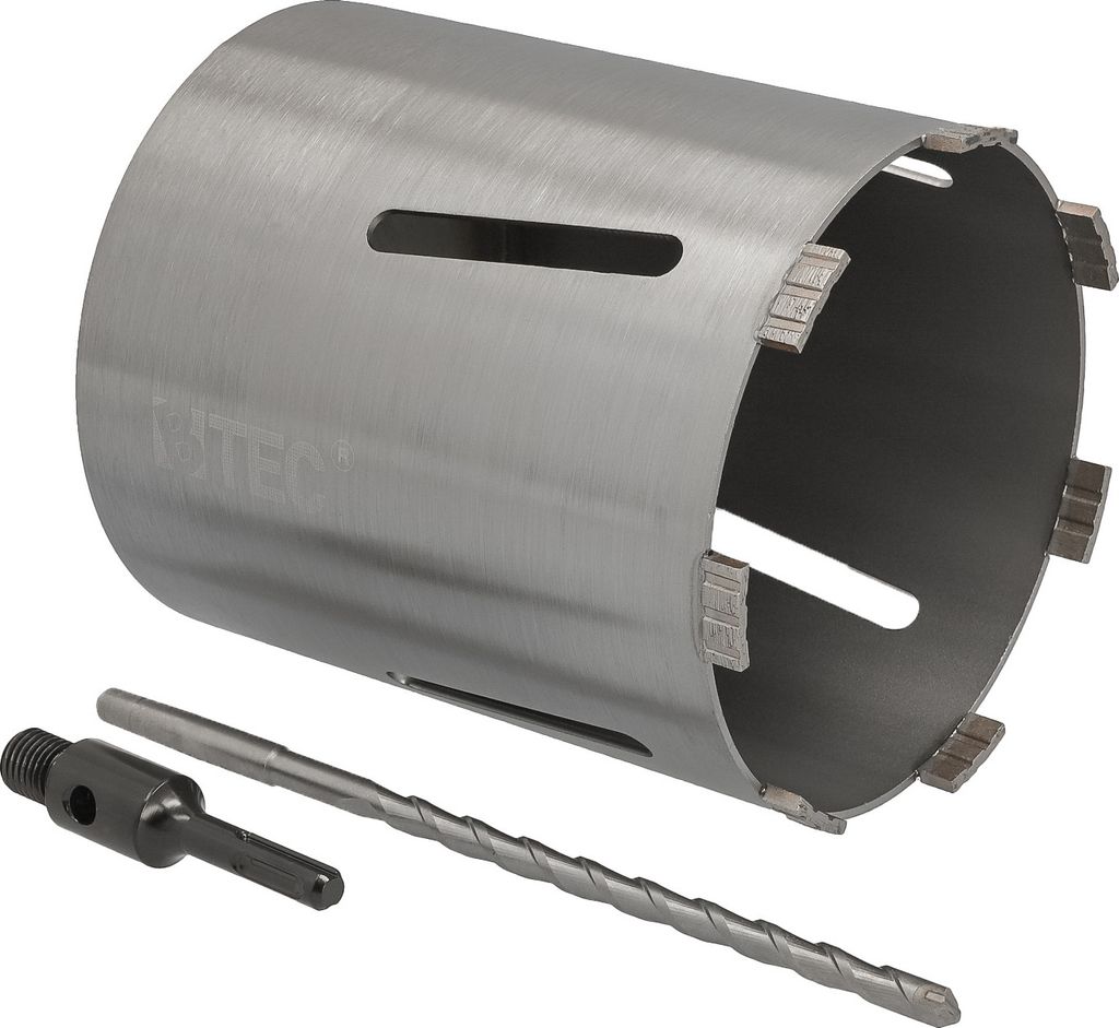 Diamant Bohrkrone Diamantbohrkrone Kernbohrkrone Beton Ø 162 mm mit SDS-plus Adapter 100 mm + Zentrierbohrer 240 mm Nutzlänge 180 mm