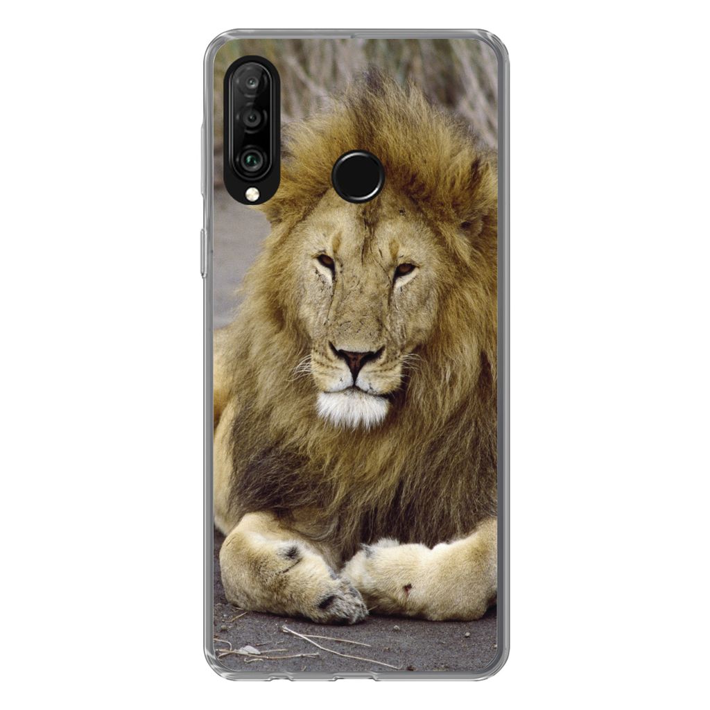 MuchoWow Handyhülle Schutzhülle Hülle für Huawei P30 Lite Löwe - Afrika - Tier Silikon Softcase Handy Hülle - Handyhülle