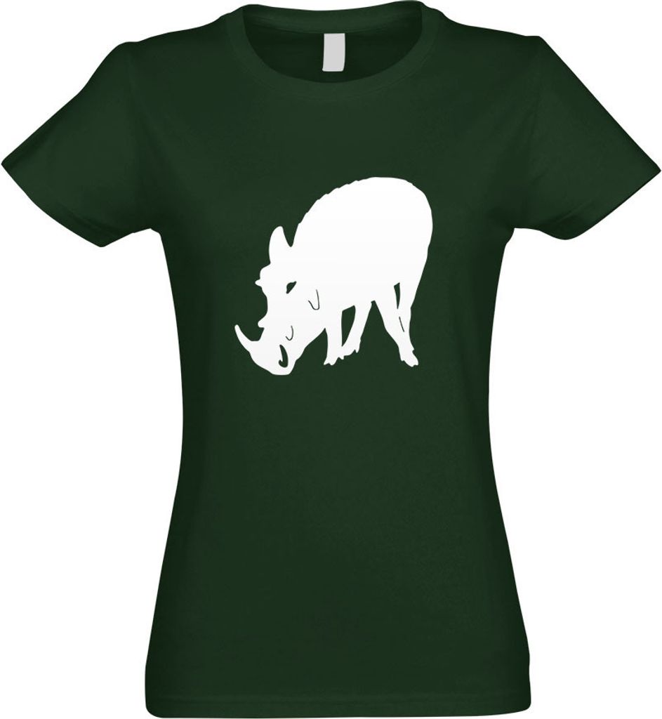 Kiwistar - T-Shirt tailliert - Damen - flaschengrün - Wildschwein Motiv 3 - Keiler - mit Motiv Bedruckt - Funshirt Design - Sport - Freizeit - Dam...