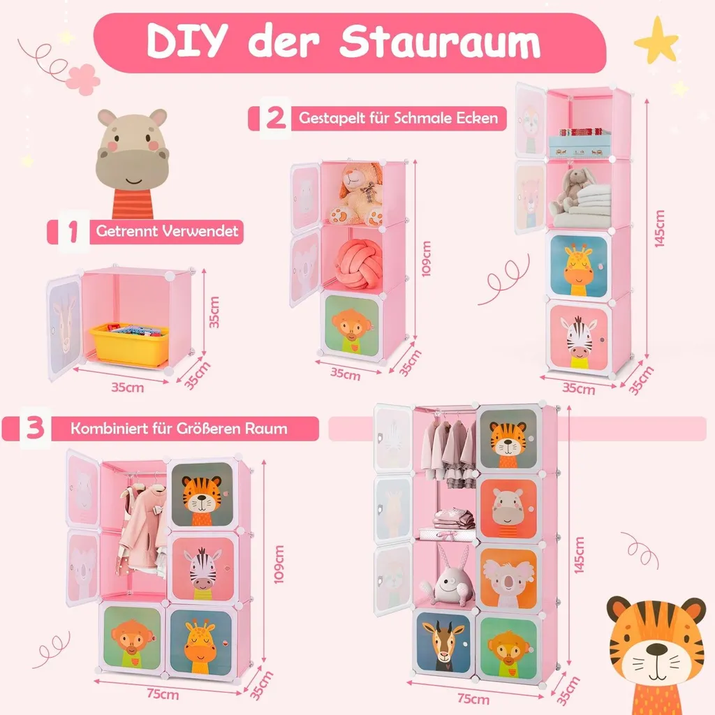 Armoire de Rangement Rose 8 Cubes avec Tringle, Design Modulable et Robuste