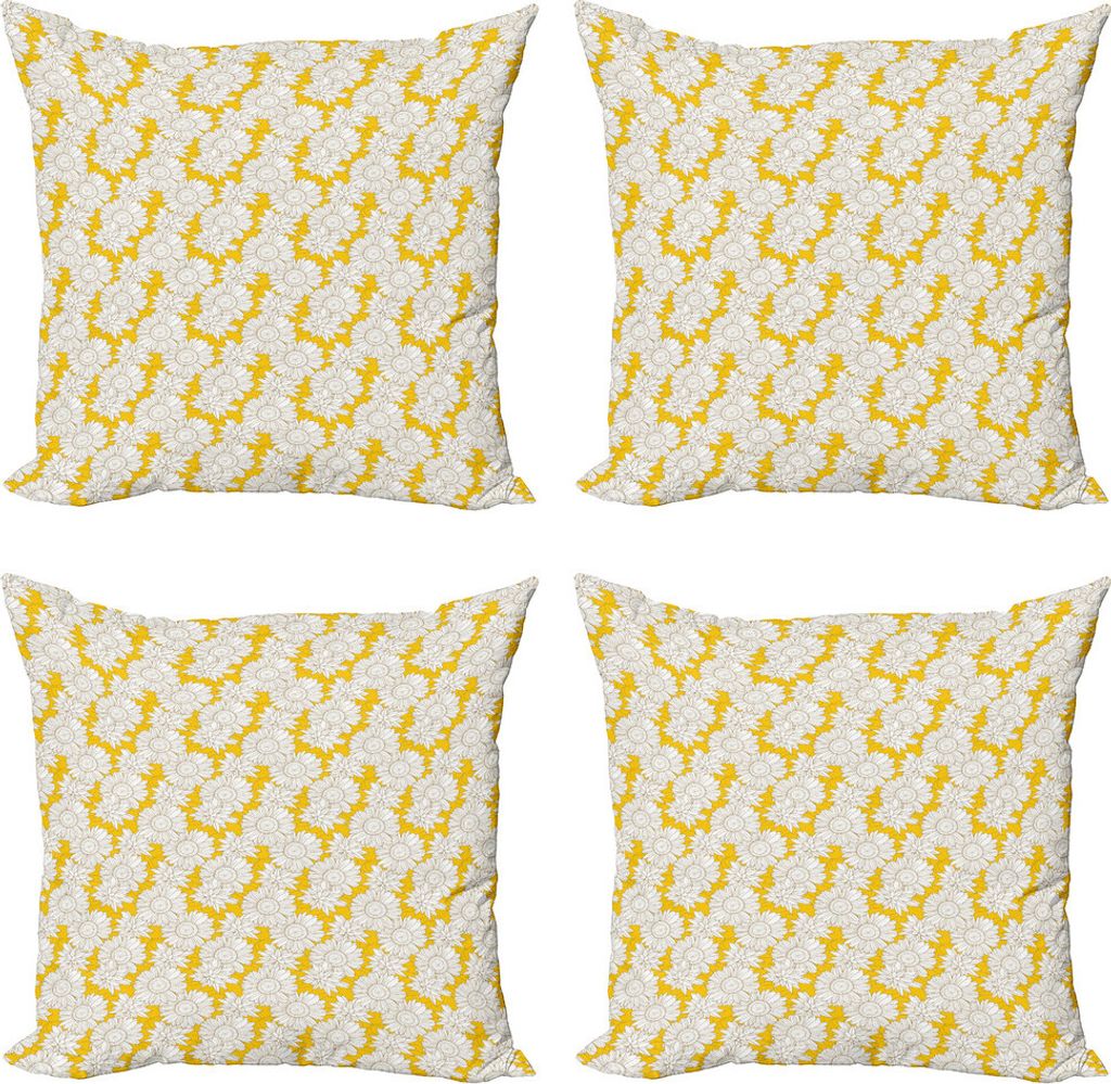 ABAKUHAUS Gelb und Weiß Kissenbezug Set (4 Stück), Kamillen, Moderner Doppelseitiger Digitaldruck, 50 cm x 50 cm, Gelb Weiß und Braun