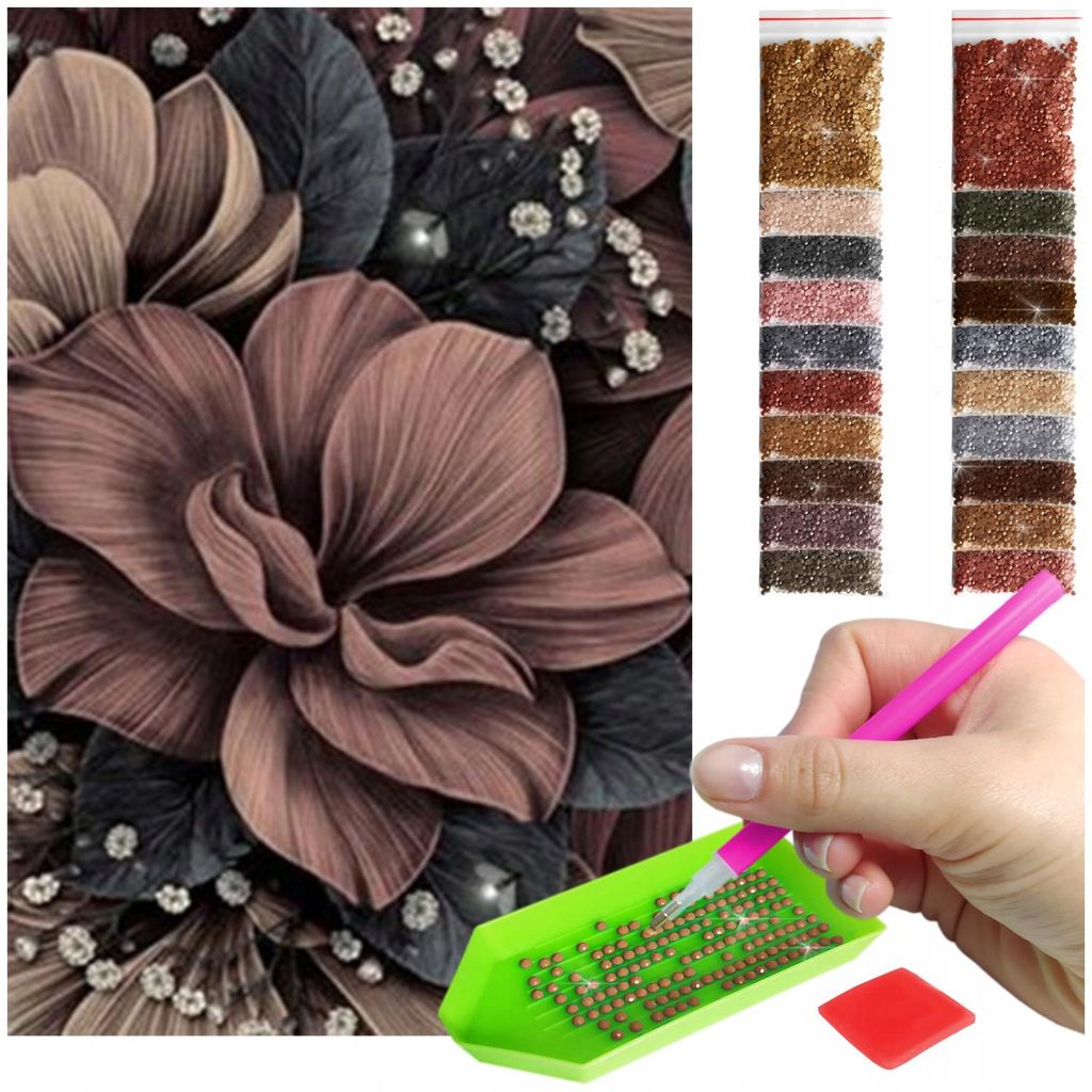 ARTULIO - Diamond Painting Set - Braun Rosa Blume Glamour Stil - 60 x 40 cm - Groß XXL - Bilder DIY, Crystal Art, Home Wand Deko
