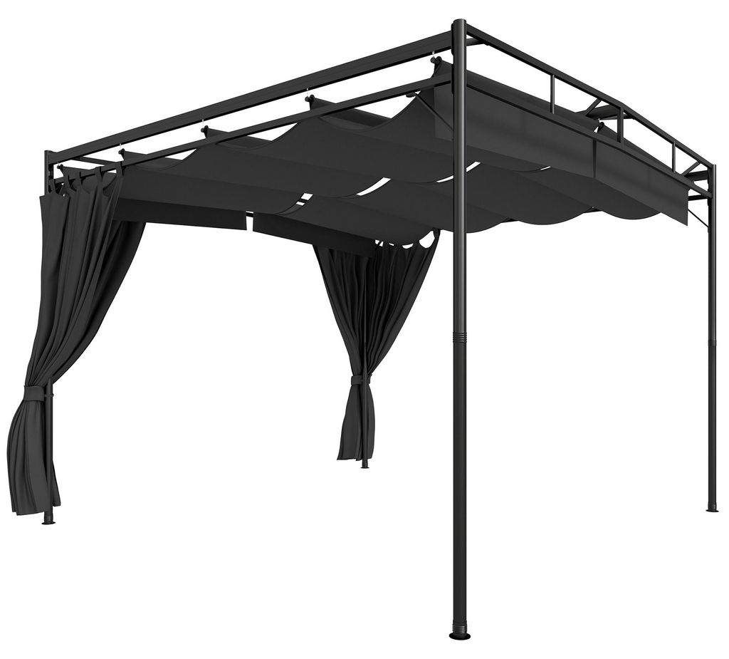 Pergola Pavillon 3x3m Wasserabweisend Sonnenschutz mit verstellbares Schiebedach Vorhängen, freistehend