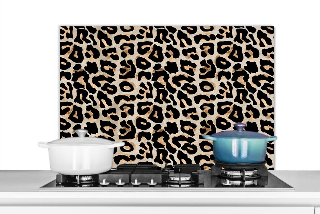 KitchenYeah Spritzschutz Küche - Küchenrückwand - Wandschutz für Herd und Spüle - Tierprint - Panther - Schwarz - Luxus 90x60 - Alu-Dibond (...