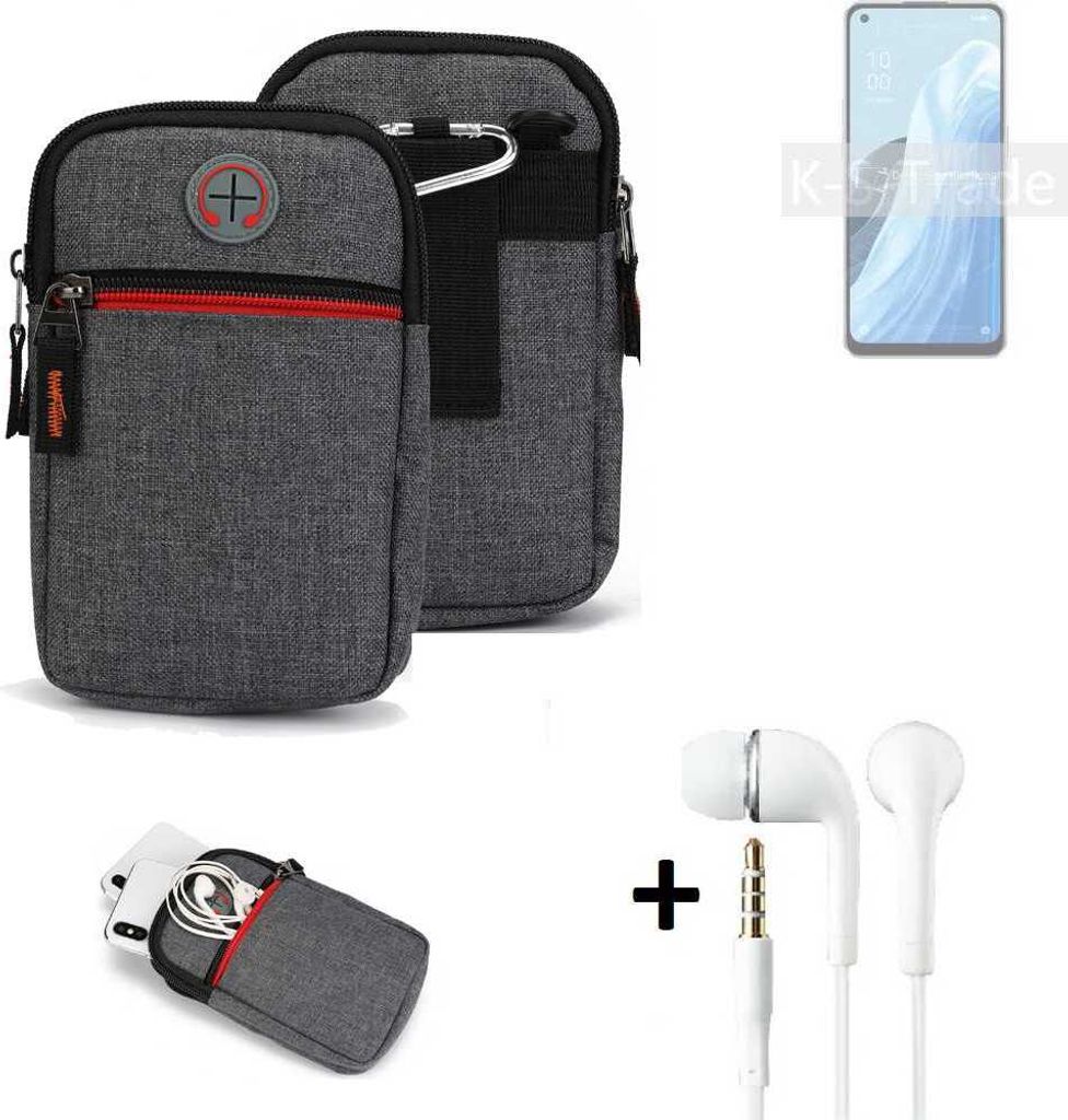 K-S-Trade Gürteltaasche + Kopfhörer kompatibel mit Oppo Reno7 A 5G Handy Tasche Holster Schutz Hülle Handy Hülle grau Zusatzfächer 1x