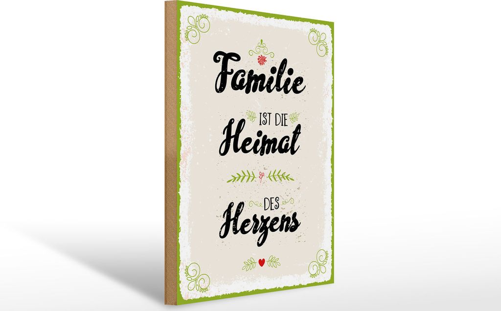 Holzschild Familie ist die Heimat des Herzen, 40x30 cm, Holzschilder Spruch Glück Weisheit