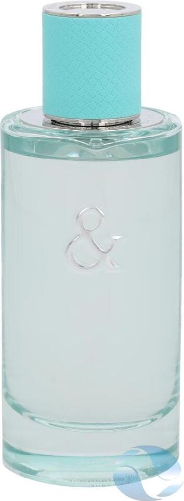 A clear, professional studio shot of a Tiffany & Co. Love Eau de Parfum spray bottle.