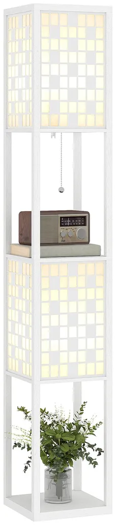Lampadaire de salon blanc avec étagères de rangement pour coin lecture cosy
