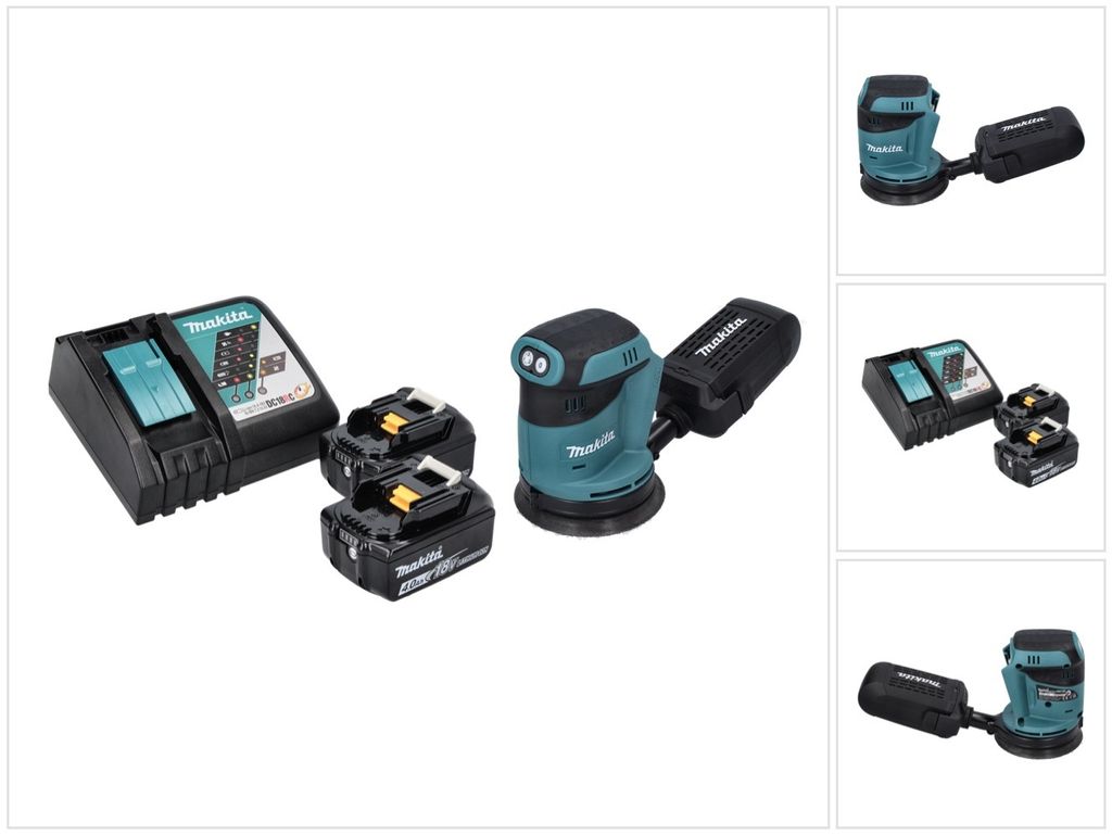 Makita DBO 180 RM Akku Exzenterschleifer 18 V 125 mm + 2x Akku 4,0 Ah + Ladegerät