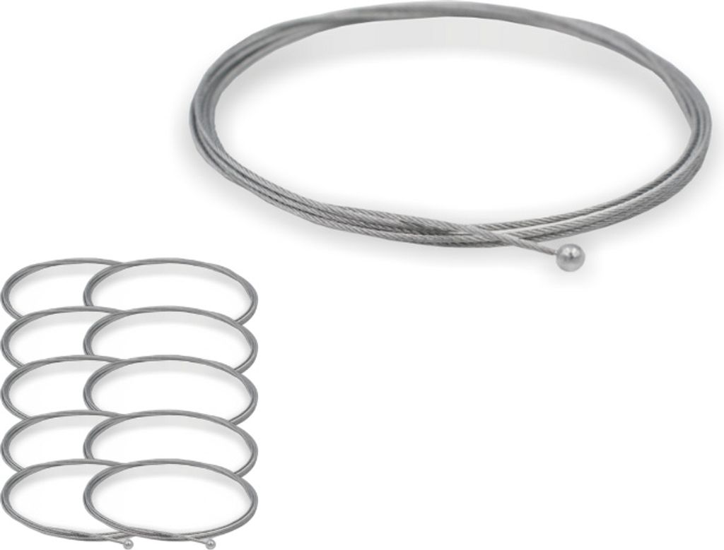 10x Drahtseil Ø 1,0 mm, 7x7 mit Kugelnippel Ø 4,0 mm, Stahl verzinkt | Länge 3000 mm
