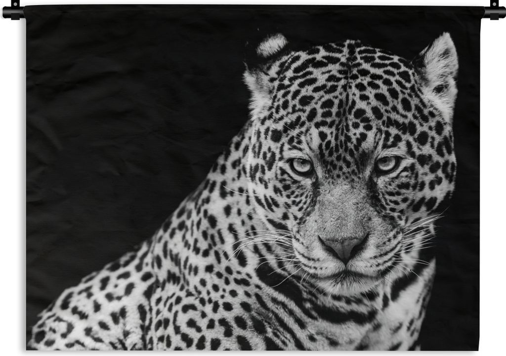 MuchoWow Wandteppich Wandbehang Leopard - Tiere - Schwarz - Weiß - Porträt 60x45 cm Tapisserie Dekoration Wandtuch - Das Schlafzimmer