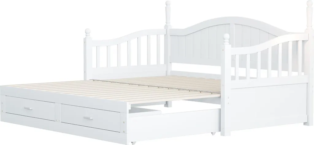 Lit gigogne blanc OKWISH 90x190 extensible avec tiroirs de rangement