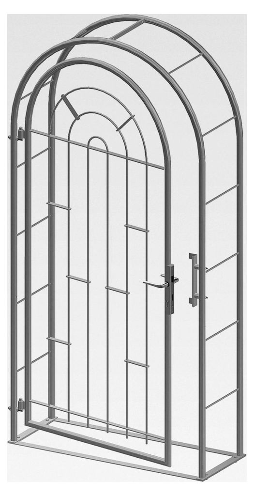 Rosenbogen-Gartentor „Pallas“ 1090 × 2130 × 300 mm – verzinkt, inklusive Türdrücker und Profilzylinder, wetterfest