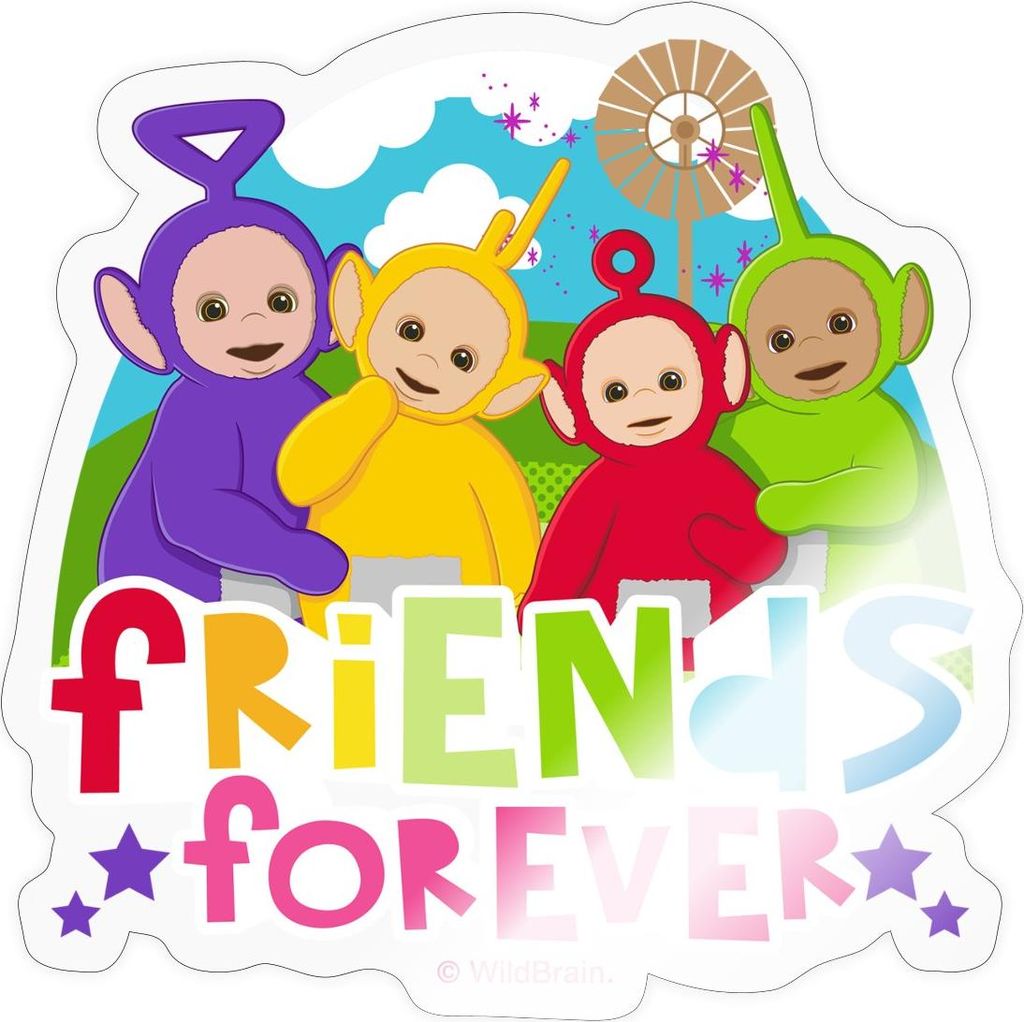 Spreadshirt Teletubbies Süßes Design Friends Forever Sticker Aufkleber, 10 x 10 cm, Transparent glänzend