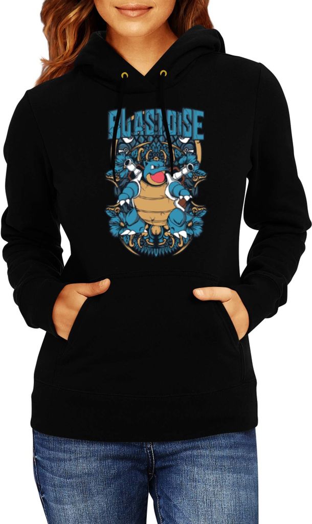 Damen Kapuzenpullover Japan Anime Manga Pokemon Blastoise, Lady 2XL / Schwarz