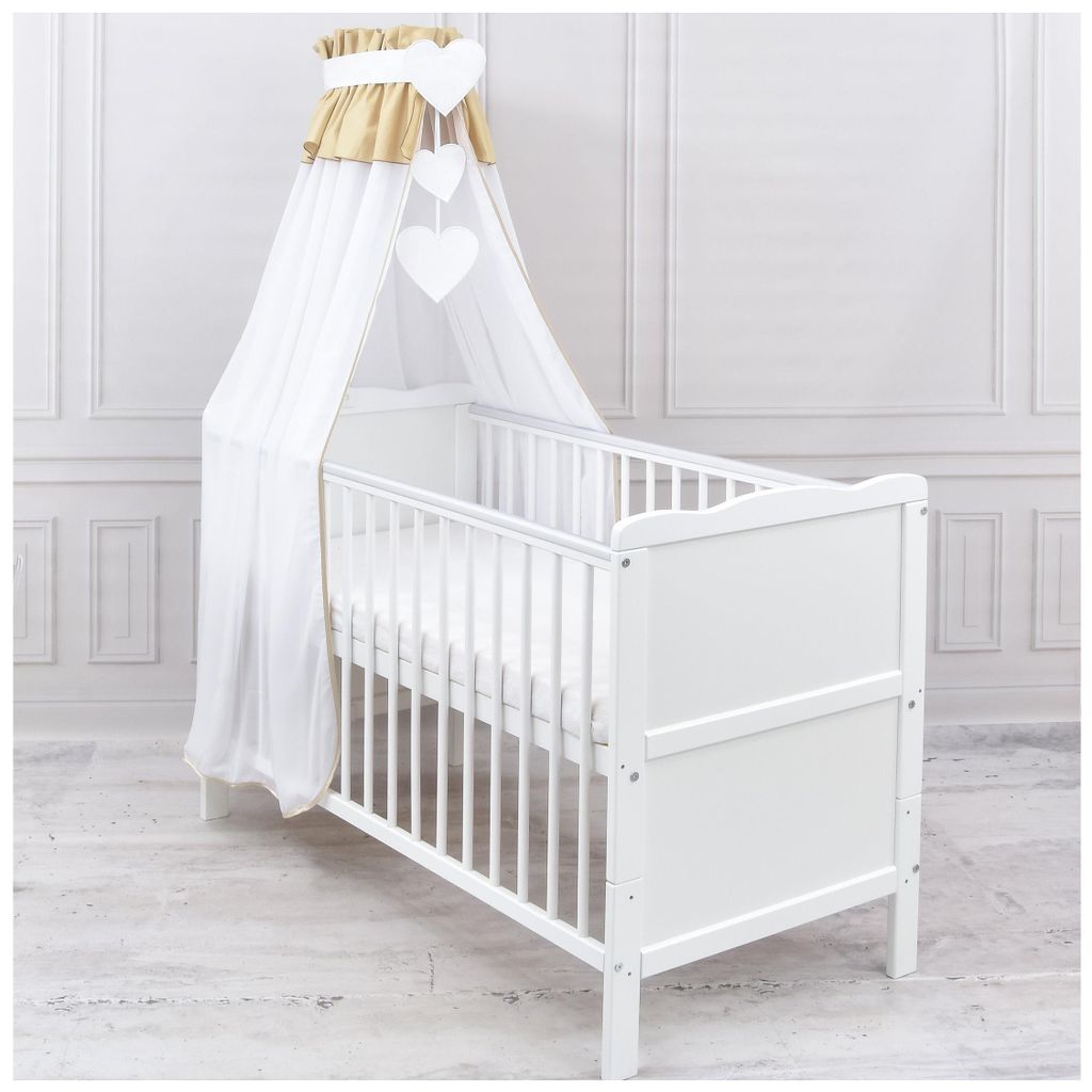 Baby-Delux Betthimmel mit Herzen Chiffonhimmel für Babybett Himmel Beige