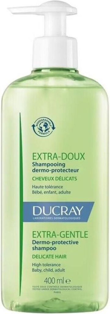 A bottle of Ducray Extra-Gentle Dermo-Protective Shampoo.