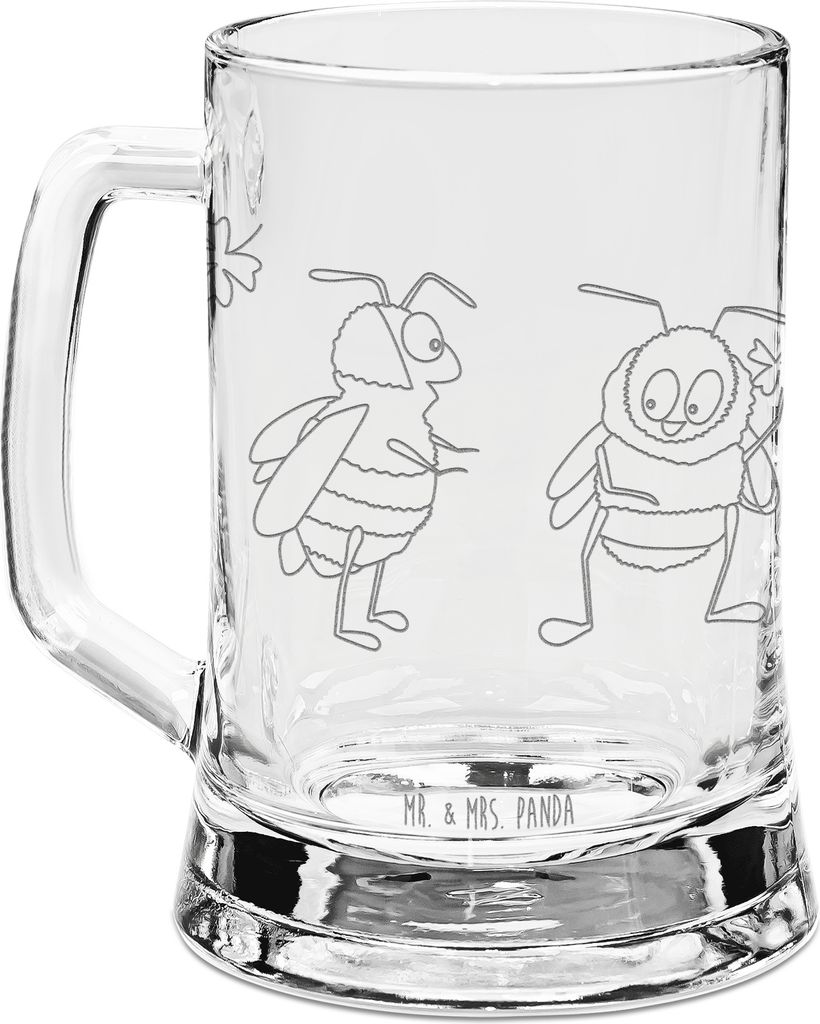 Mr. & Mrs. Panda Seidel Bienen Paar - Transparent - Geschenk, Valentinstag, Glaskrug, Bierkrug Mit Gravur, Glas, Humpen, für Frauen, Freund, Krug,...