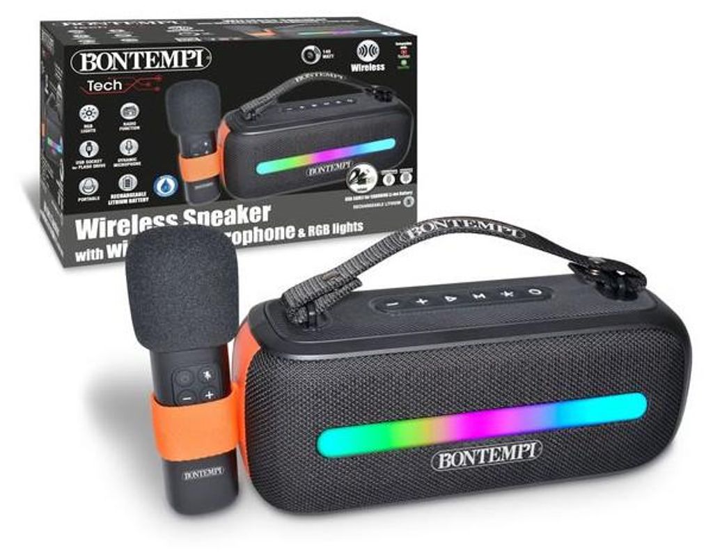 Bontempi kabelloser Lautsprecher Spielzeug mit Mikrofon und RGB Beleuchtung