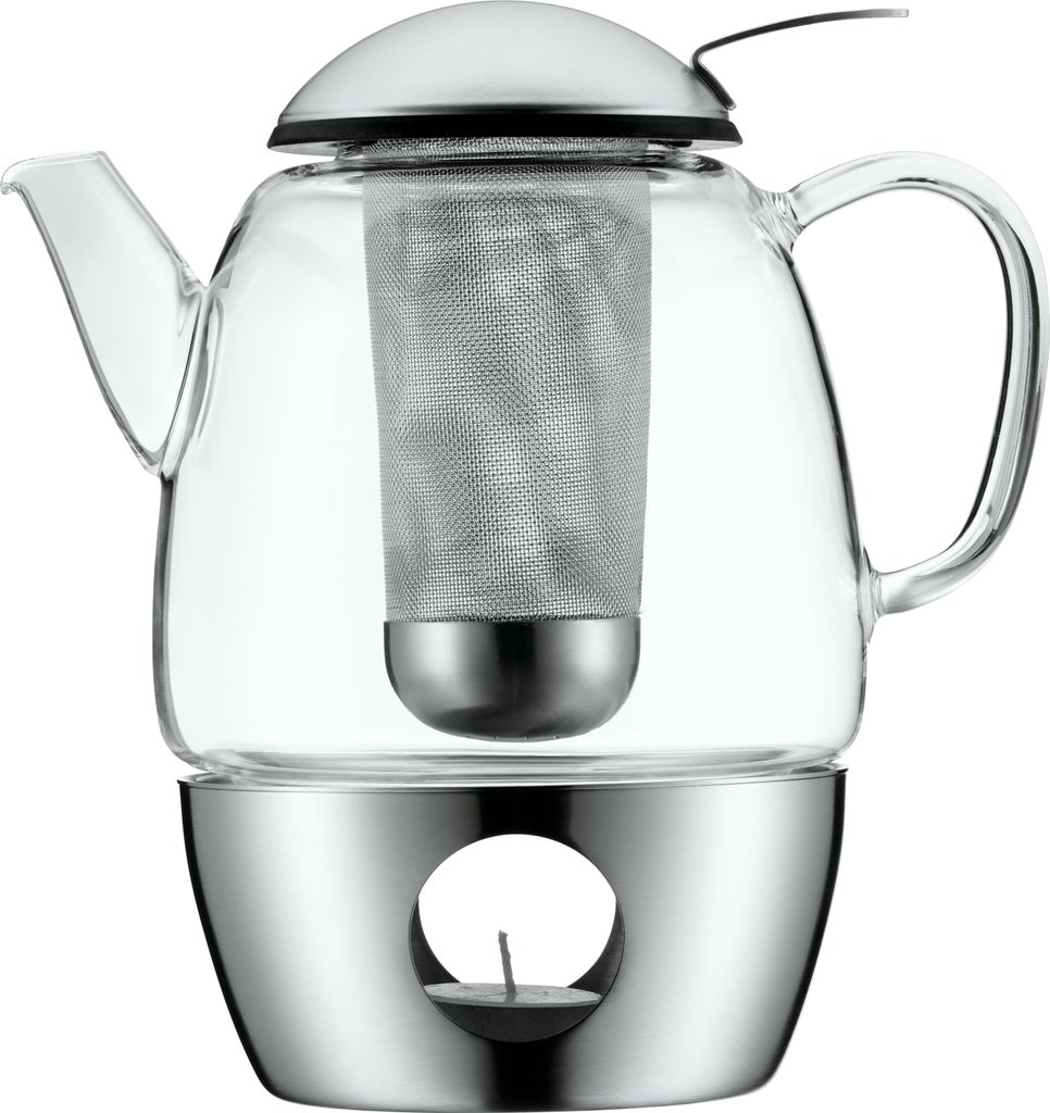 WMF SmarTea Teekanne mit Sieb und Stövchen, Glas, Edelstahl Cromargan, spülmaschinegeeignet, V 1,0l, H 20cm