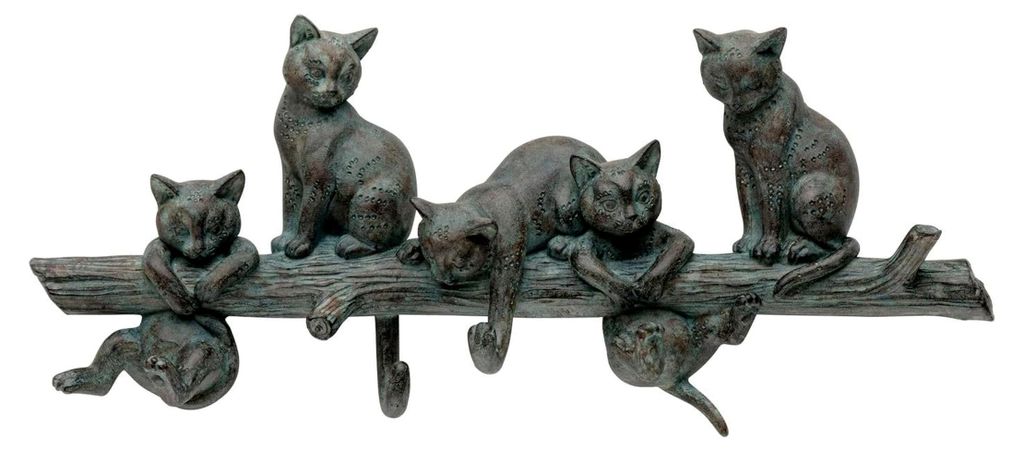 Wandgarderobe Cats Life, Grau, mit 5 Haken, Katzenmotiv, für Flur und Eingangsbereich, 18x42x7 cm (H/B/T)