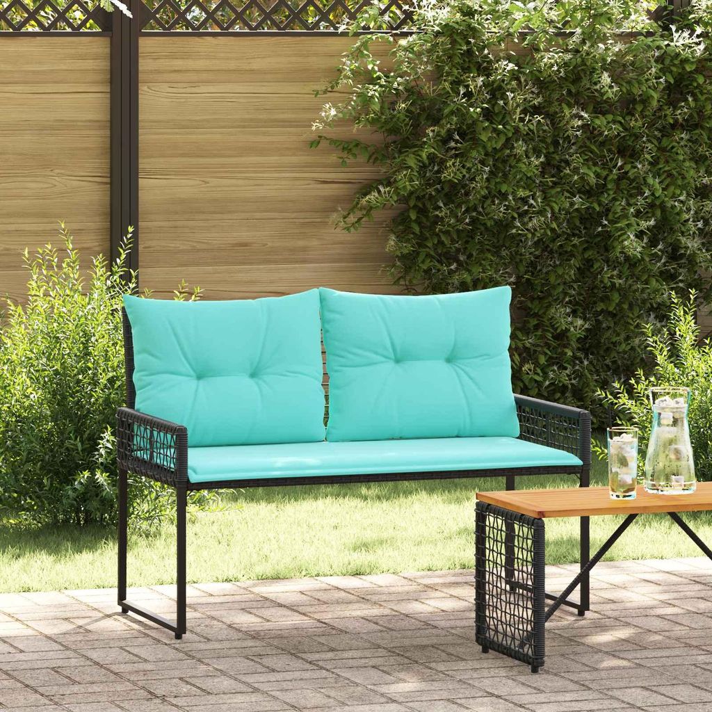 "Neues Produkt" Bank Outdoor mit Kissen - Schwarz und Türkis 118x55x82 cm - Gartenbänke V2843