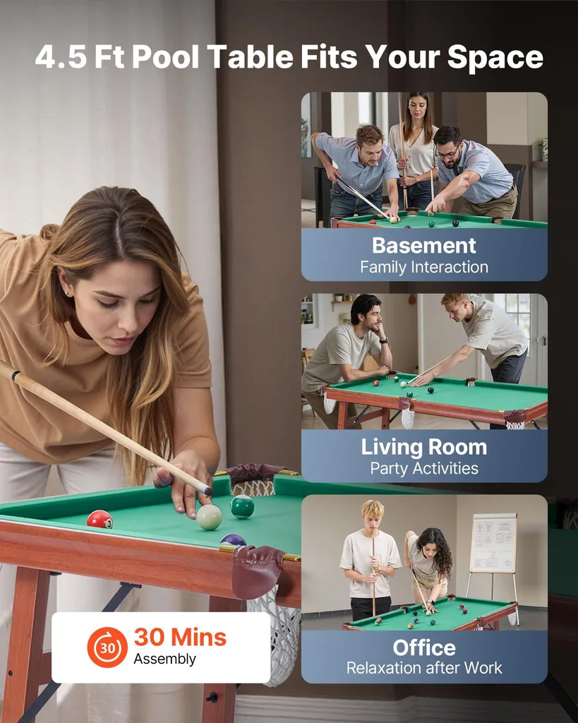 Table de Billard Portable 140 cm avec Tapis Vert/Marron et Kit Complet